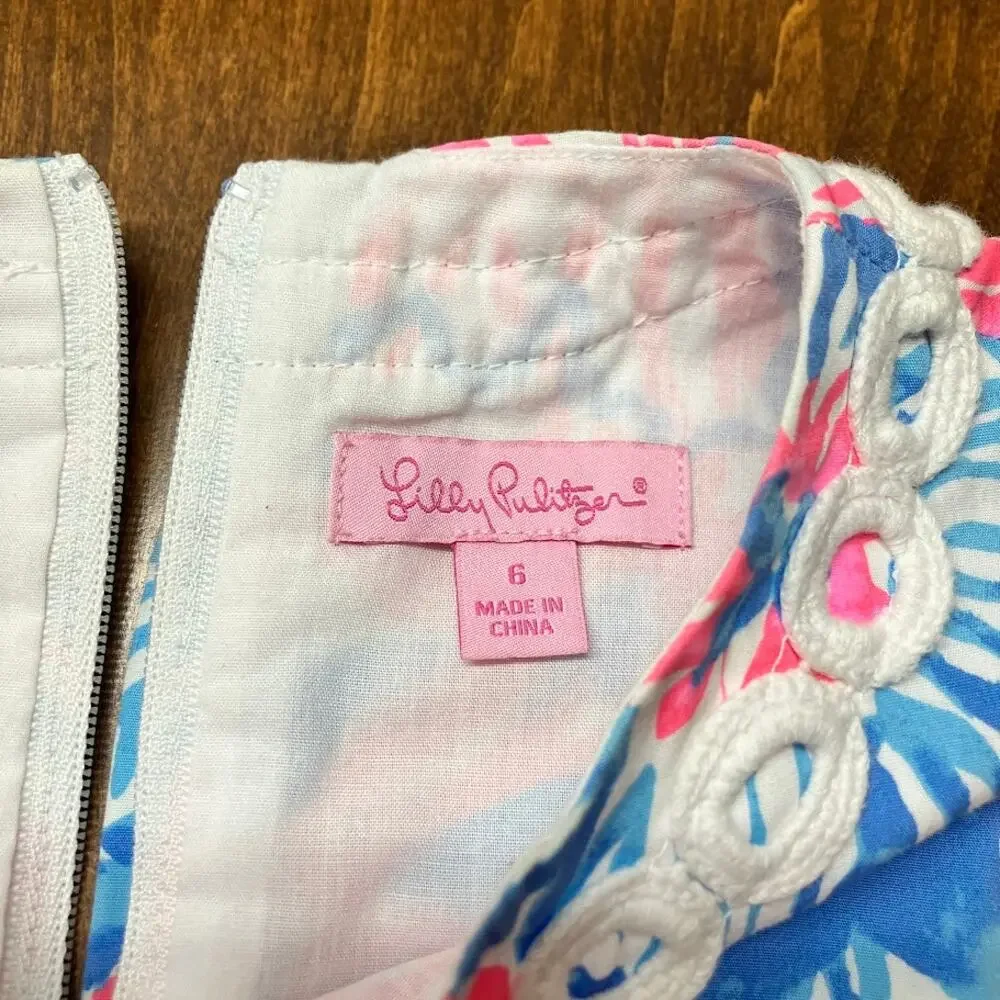 Lilly Pulitzer Girls Dress Tropical Bay Blue Pop Pop Glow Shift Dress Size 6